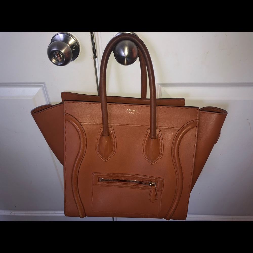 Celine micro luggage camel handbag
